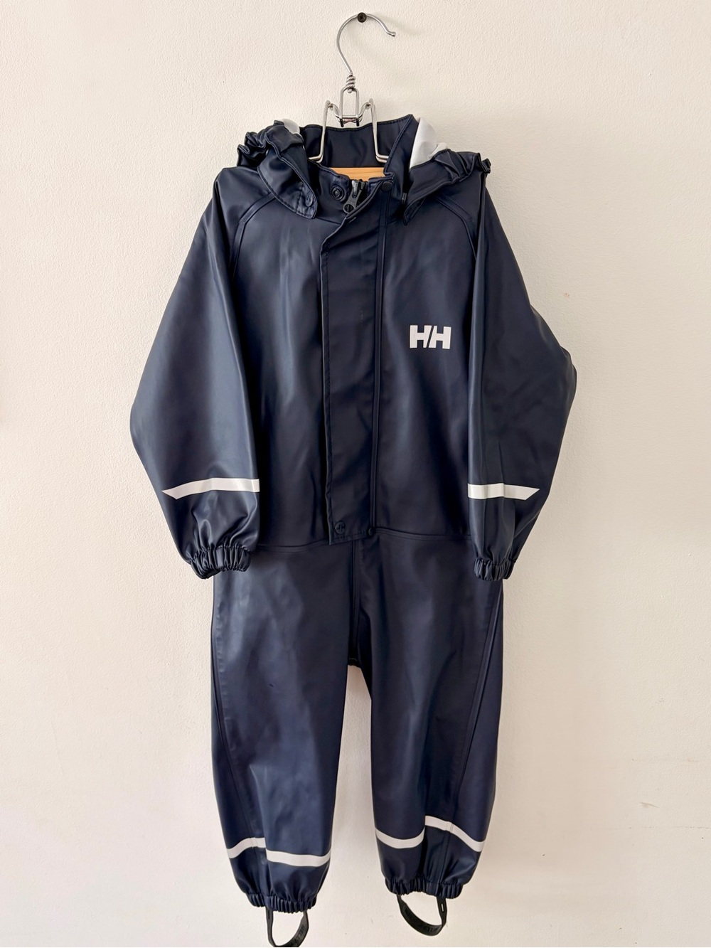 Helly Hansen Navy Blue Kids Hooded Rain Coverall with Reflective Trim